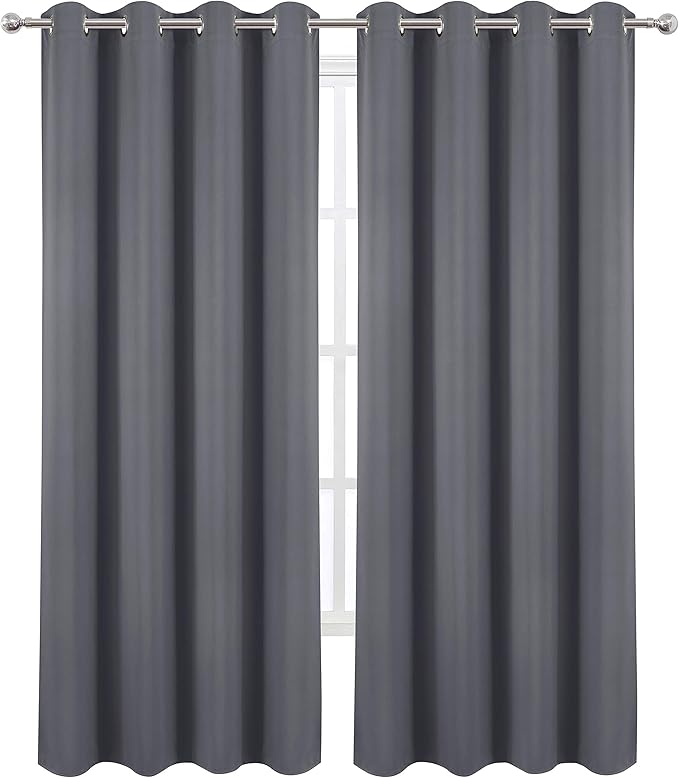 LEMOMO Blackout Curtains 52 x 84 Inch Long Grey Curtains Set of 2 Panels - Image 2