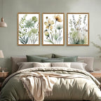 SYWENNOI 3 Pieces Wood Framed Green Botanical Canvas Wall Art, Boho Floral - Image 3