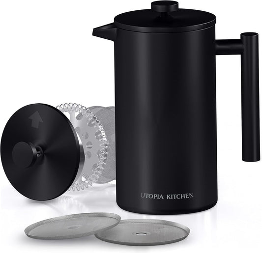 Utopia Kitchen Stainless Steel French Press Coffee Maker 50 Oz, French Press Tea Maker, Cold Brew Portable Travel Coffee Presses, Tea Press Gifts Black