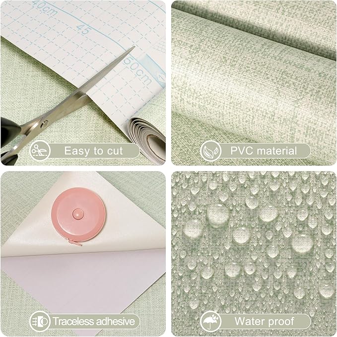 Amiya Grasscloth Wallpaper Sage Green Peel and Stick Faux Fabric Linen Contact - Image 7