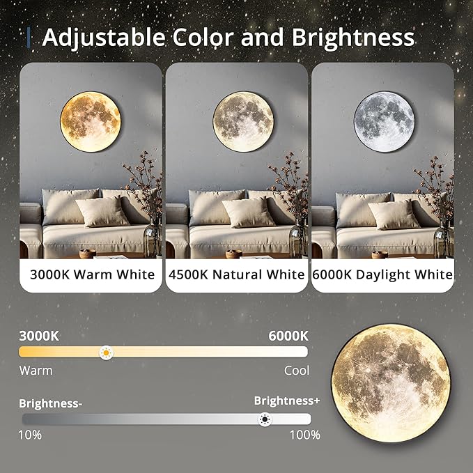 Dimmable Moon Wall Light 9.5 inch Wall Lights - Image 3