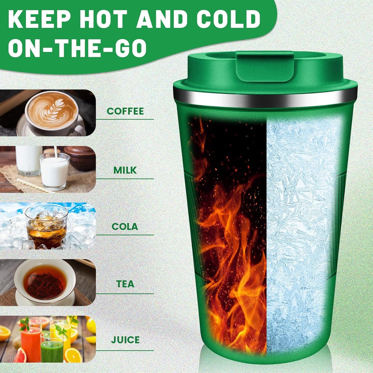 Insulated Coffee Tumblers with Flip Lid 12oz / 17oz, Stainless Steel Travel Coffee Mug Leak Proof, Vacuum Insulated Coffee Mug Reusable Cup, Keeps Cold and Hot for Coffee Tea