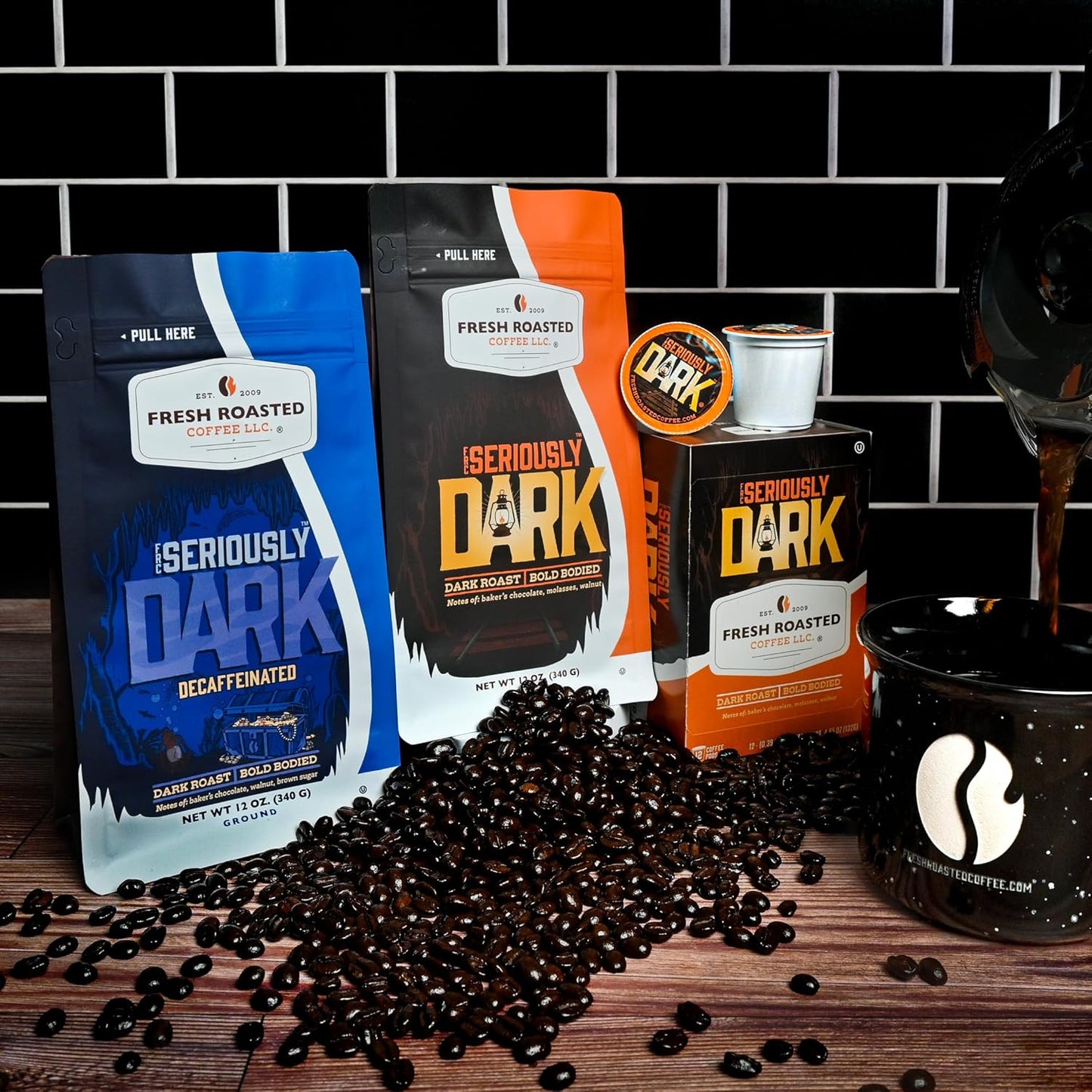 Fresh Roasted Coffee, Seriously Dark Artisan Blend, 12 oz, Dark Roast, Kosher, Whole Bean
