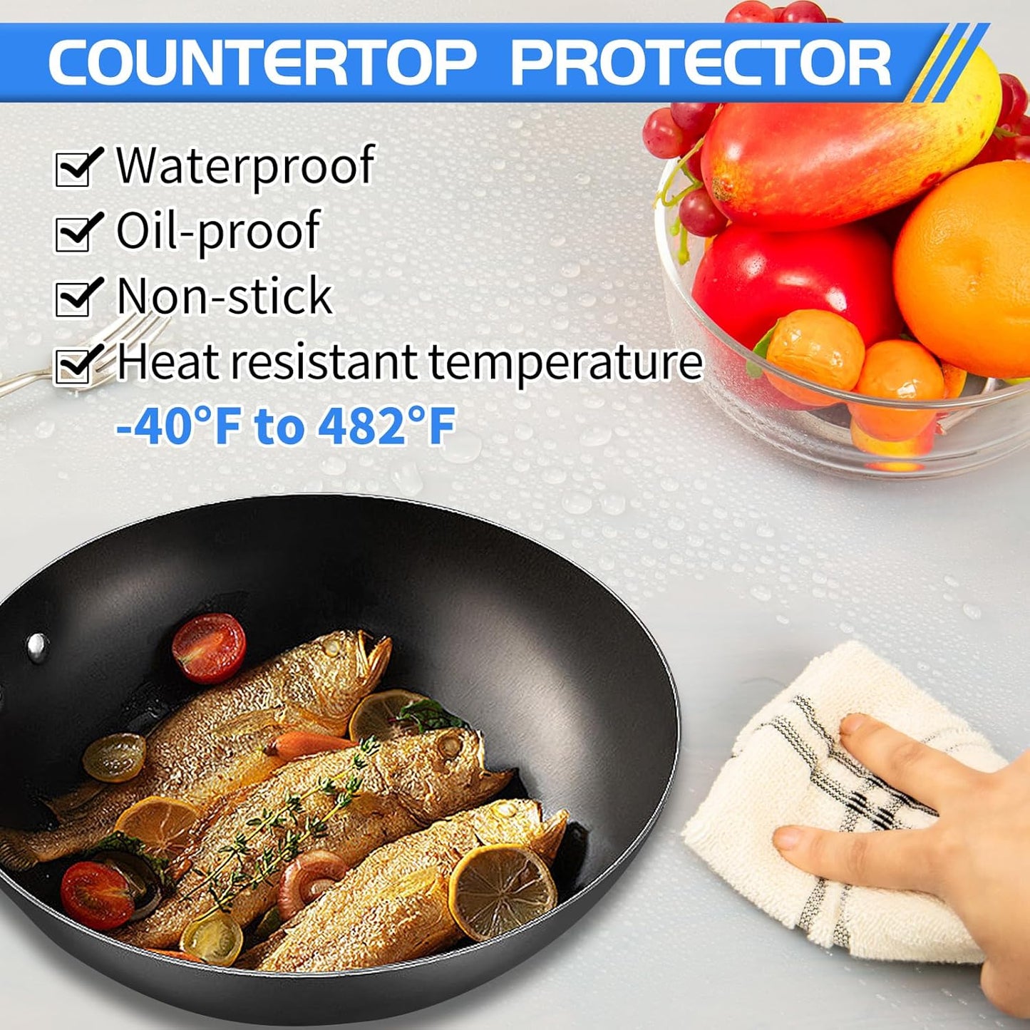 Warome Silicone Mat,36"x 23.6" Table Protector Craft Mat for Painting, Clay, Projects, Arts and Crafts, Soldering and Resin, No Creases Counter Mat-White Translucent