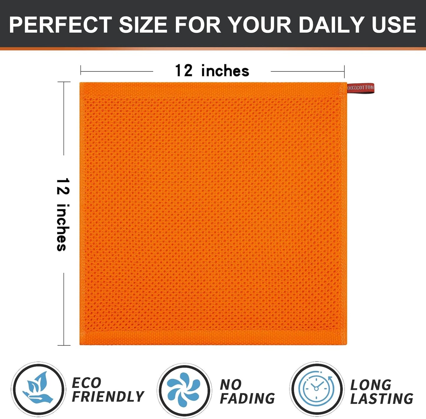 Kitinjoy 100% Cotton Kitchen Dish Cloths, 6 Pack Waffle Weave Ultra Soft Absorbent Dish Towels for Drying Dishes Quick Drying Kitchen Towels Dish Rags, 12 X 12 Inches, Orange