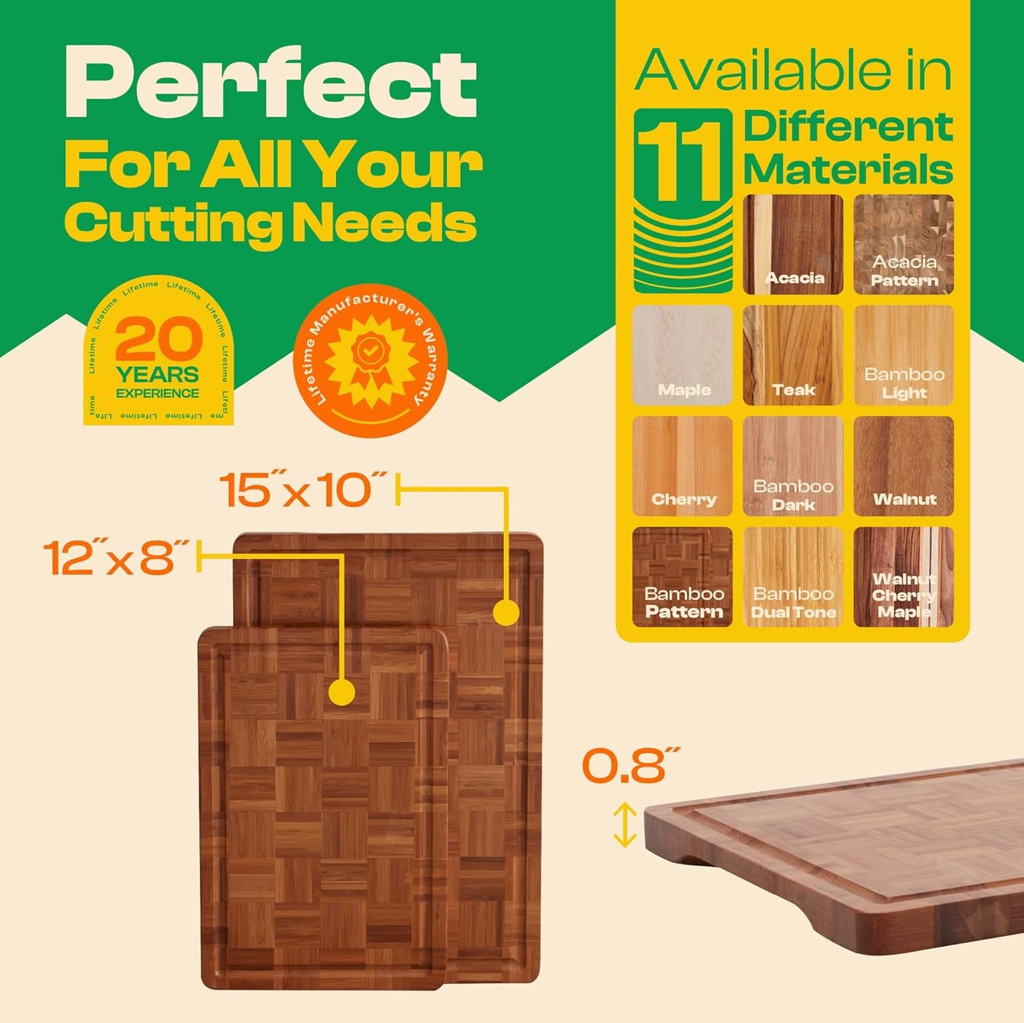 Riveira Bamboo End Grain Wood Cutting Board – Versatile And Durable: Set Of 2 Pcs Wooden Cutting Boards – Natural Wooden Cutting Boards For Kitchen Set – Complete Bamboo End Grain Cutting Board