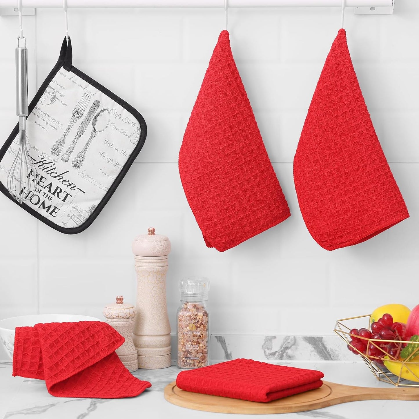 Homaxy Microfiber Waffle Weave Kitchen Dish Cloths, 12 x 12 Inch Ultra Absorbent and Solid Color Dish Towels for Kitchen Fast Drying Dishcloth for Washing Dishes, 8 Pack, Red