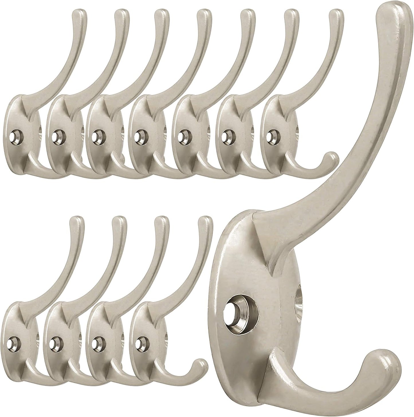 IBosins 12 Pack Silver Coat Hooks Wall Mounted with 24 Screws Retro Double Hooks Utility Silver Hooks for Coat, Scarf, Bag, Towel, Key, Cap, Cup, Hat