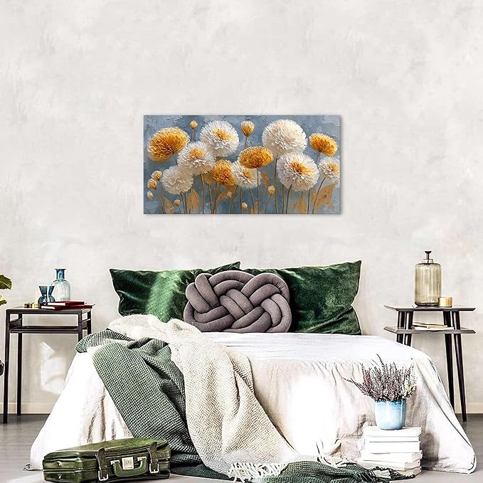 Abstract White Flower Wall Art Golden Floral Pictures Wall Decor Neutral - Image 3