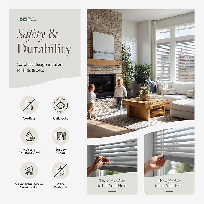 CHICOLOGY Cordless Mini Blinds for Indoor Windows, 81.25" W x 72" H, Light - Image 7