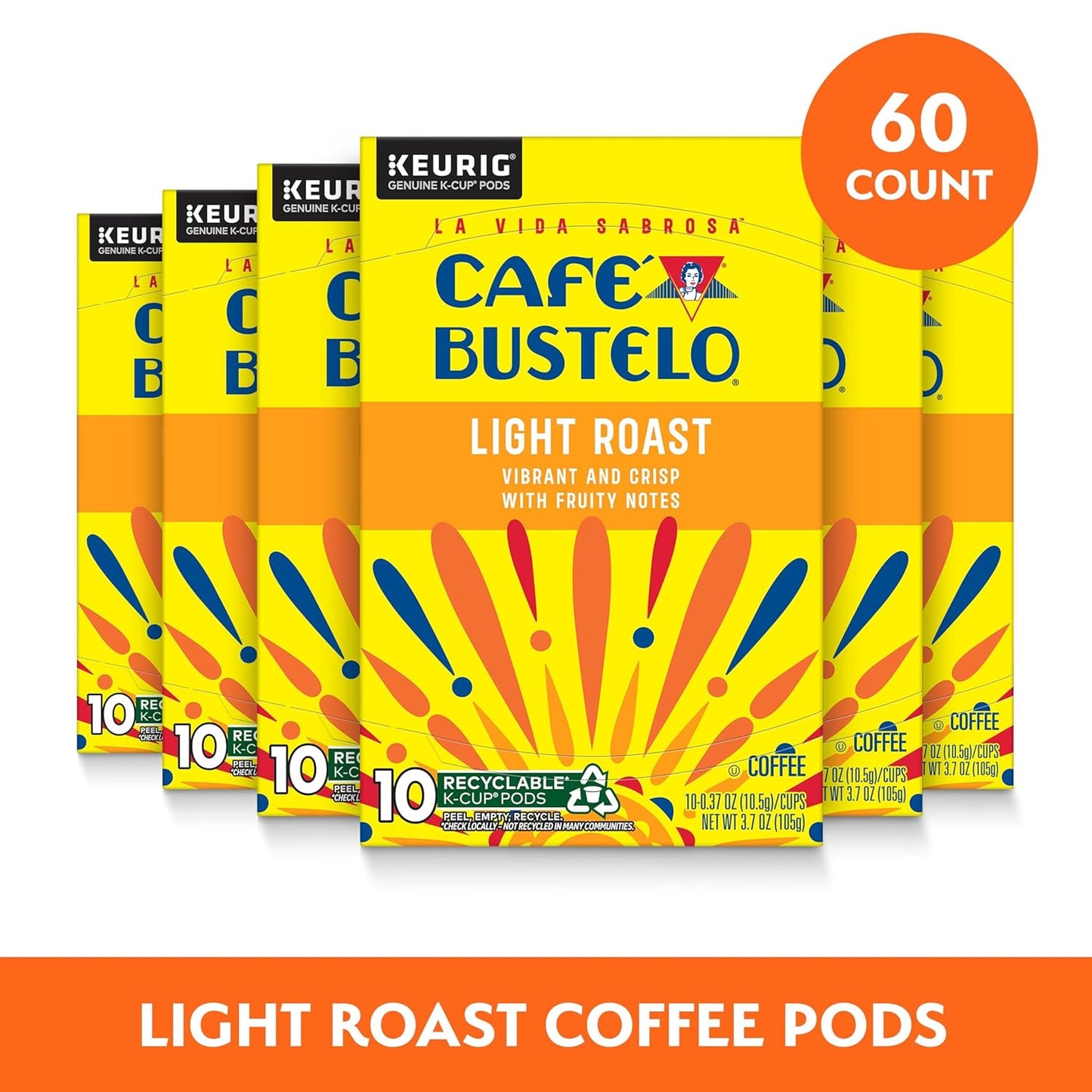 Café Bustelo Light Roast Coffee, 10 Ct. K-Cup pods (Pack of 6)