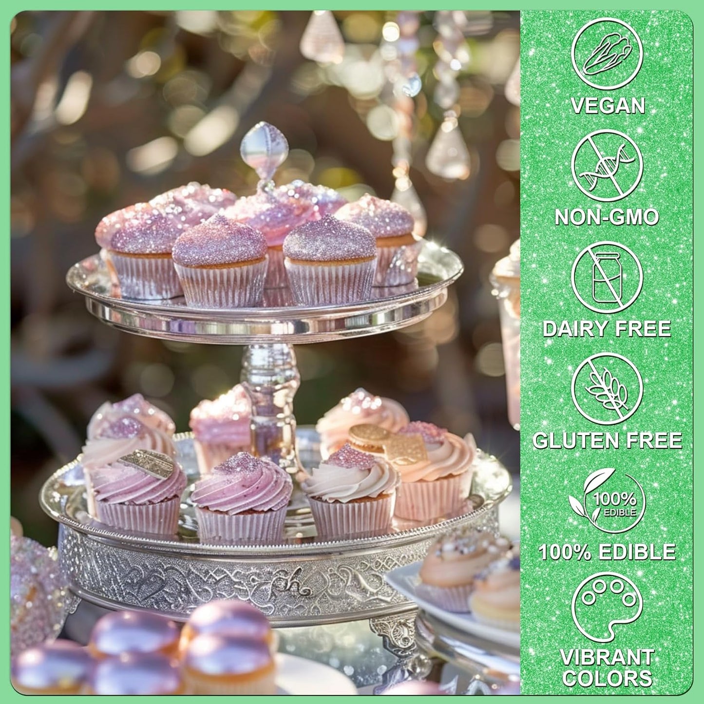 Green Edible Glitter - 5g Food Grade Cake Decorating Shimmering Glitter, Edible Sprinkle Luster Dust for Drinks, Chocolates, Fondant, Strawberries, Cupcakes, Candy, Cookie - Vegan