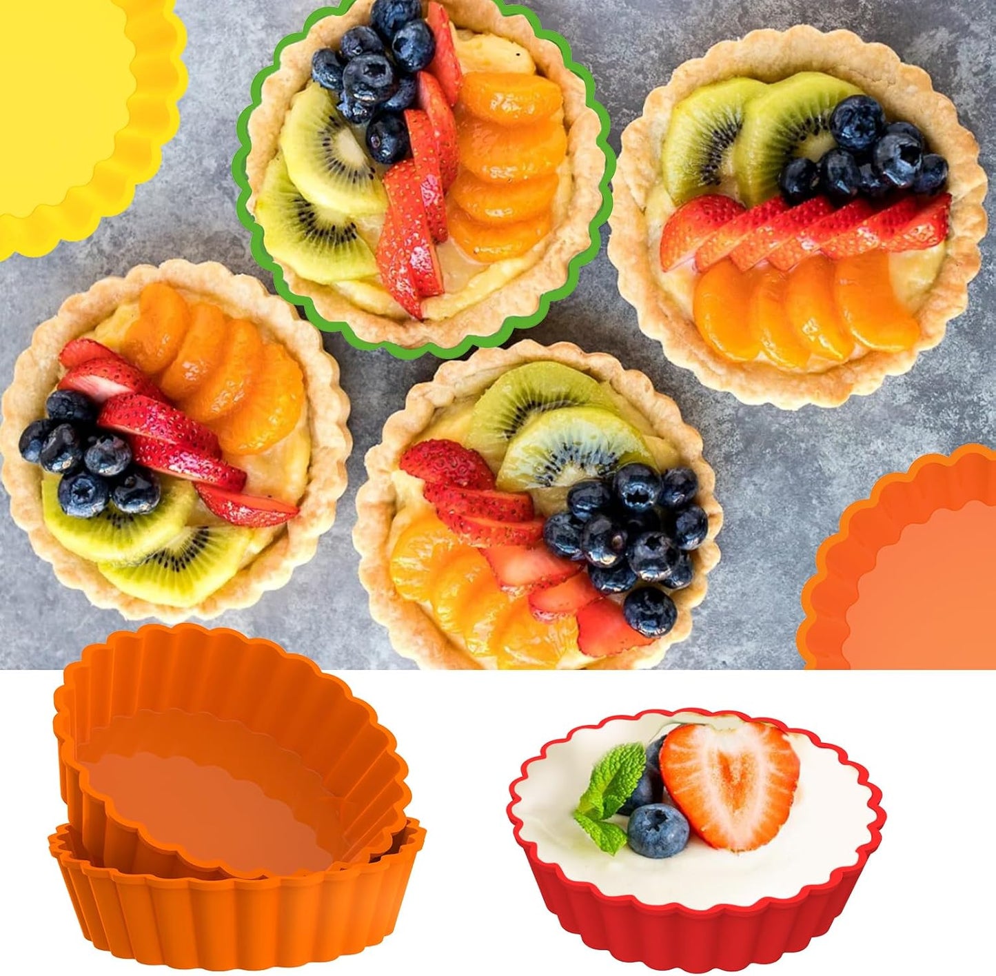 Webake Silicone Mini Tart Pan 4 Inch Non-stick Mini Quiche Molds Small Pie Baking Pan Tart Molds for Baking, Pack of 8