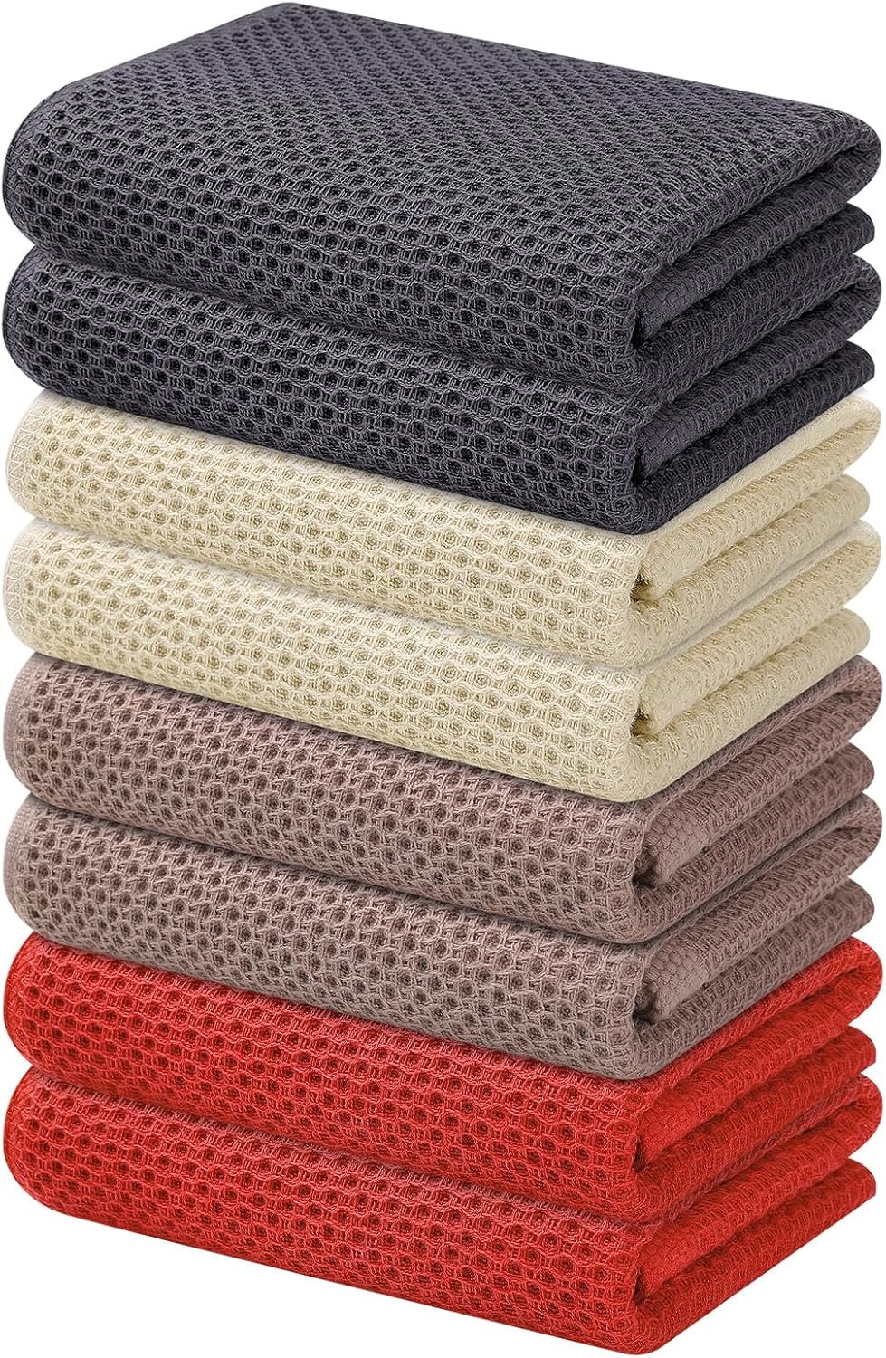 Kitinjoy 100% Cotton Waffle Weave Kitchen Towels, 8-Pack Super Soft and Absorbent Dish Towels for Drying Dishes, Kitchen Hand Towels, 13 in x 28 in, Multicolor