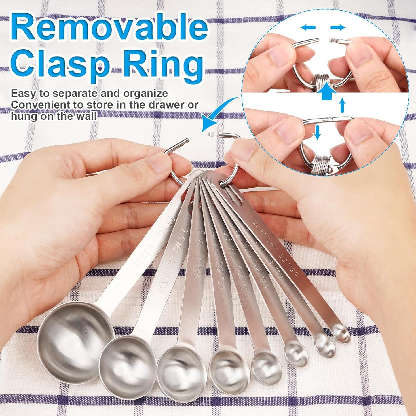 Upgrade 9 PCS Stainless Steel Measuring Spoons Set, Small Tablespoon, Teaspoons, Set 8 with Bonus Leveler for Dry and Liquid, Fits in Spice Jars, 1/32 1/16 1/8 1/4 1/2 1 tsp, 1/2 1 tbsp