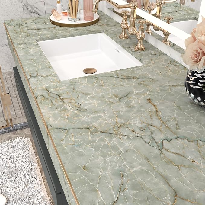 Vinyl 15.8" x 472" Green Marble Contact Paper - Image 8