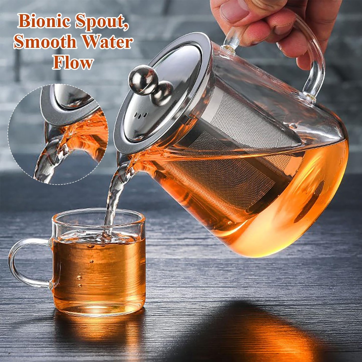 1300ml(44oz) Glass Teapot with Removable Infuser - Stovetop Safe High Borosilicate Clear Teapot for Loose Leaf Tea, Blooming Tea, Home & Office Use