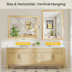 48x36 Inch Bathroom Mirror for Wall, Anti-Rust Oak Wood Grain Metal Framed - Image 7