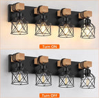 FadimiKoo 4-Light Rustic Style Wood Bathroom Vanity Light Fixtures, Farmhouse - Image 3