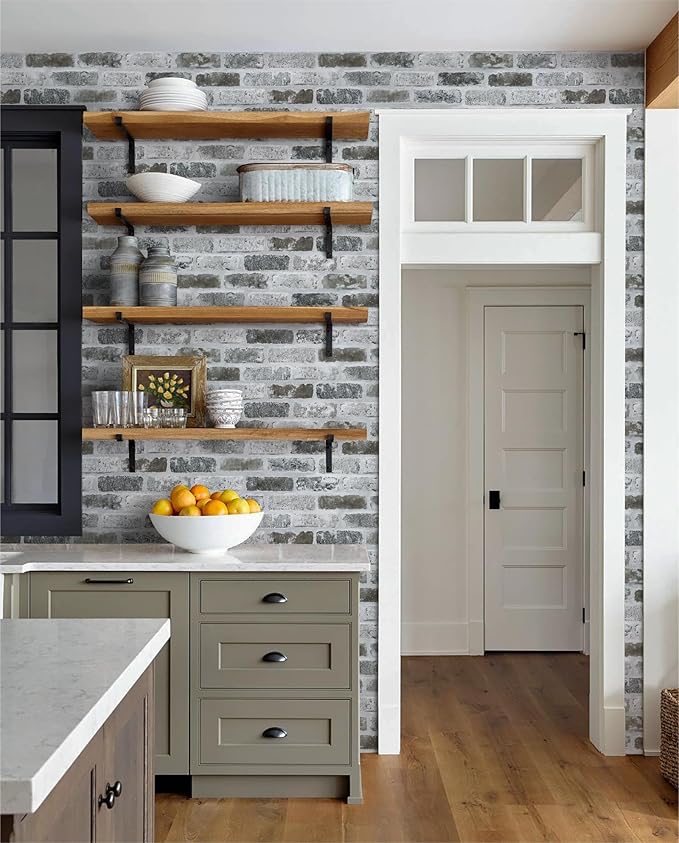 Guvana 17.3"×590" Brick Peel and Stick Wallpaper Grey Brick Contact Paper Self - Image 5