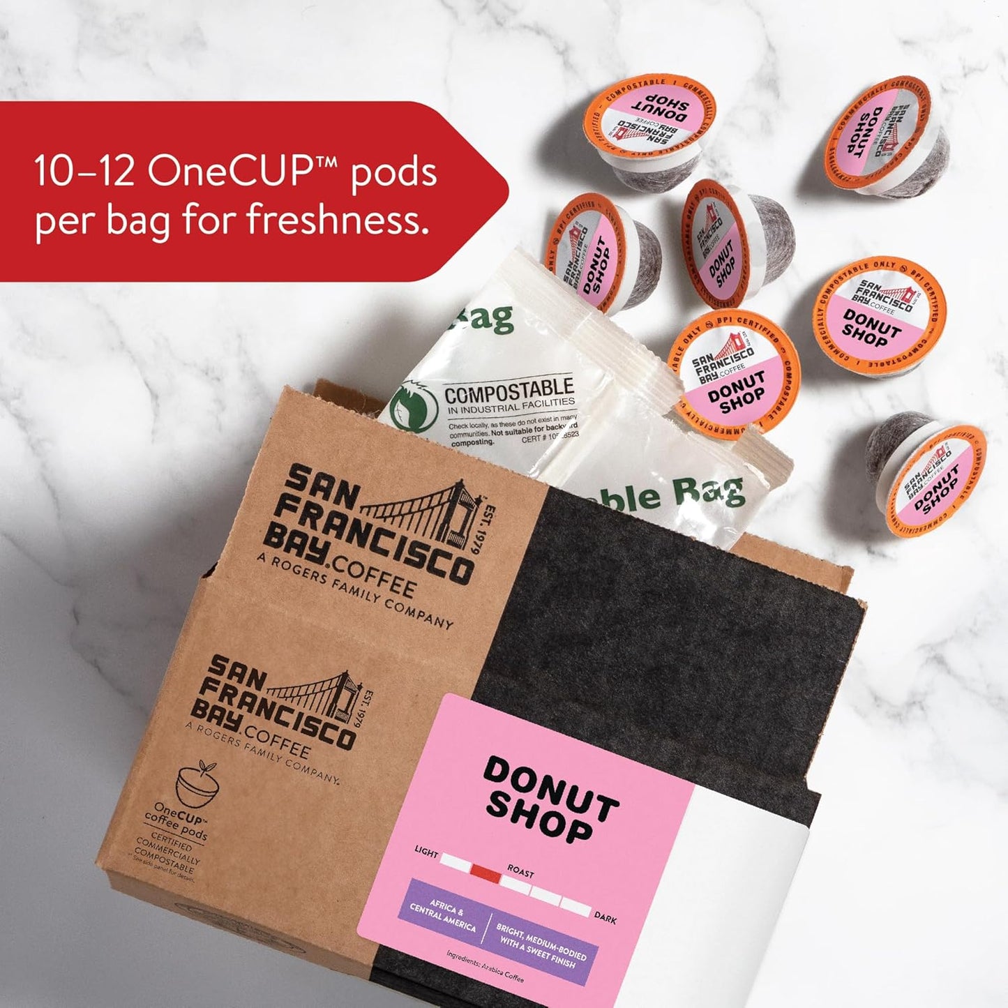 San Francisco Bay Compostable Coffee Pods - Donut Shop (120 Ct) K Cup Compatible including Keurig 2.0, Light Roast