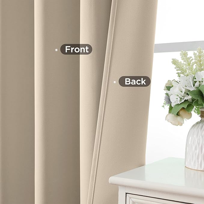 CUCRAF Light Beige Blackout Curtains 90 inch Length 2 Panels Set, Rod Pocket - Image 6