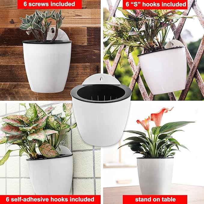 4 Inch Self Watering Hanging Planters, Wall Mounted Plant Pots - Image 9