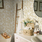 Ismoon Floral Wallpaper Peel and Stick Vintage Flower Beige and Gold Contact - Image 7