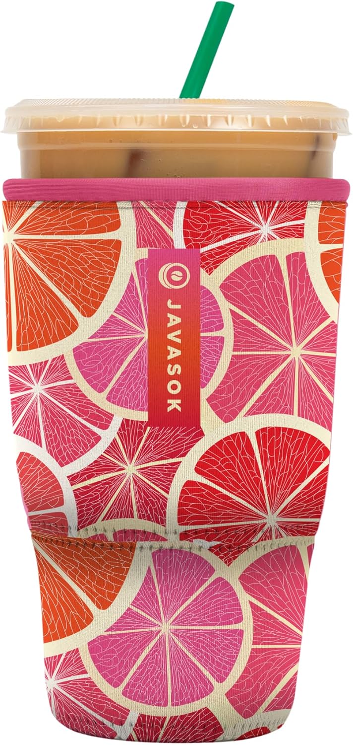 Sok It JavaSok Iced Coffee & Cold Soda Insulated Neoprene Cup Sleeve (Sunshine Slices, Large: 30-32oz)