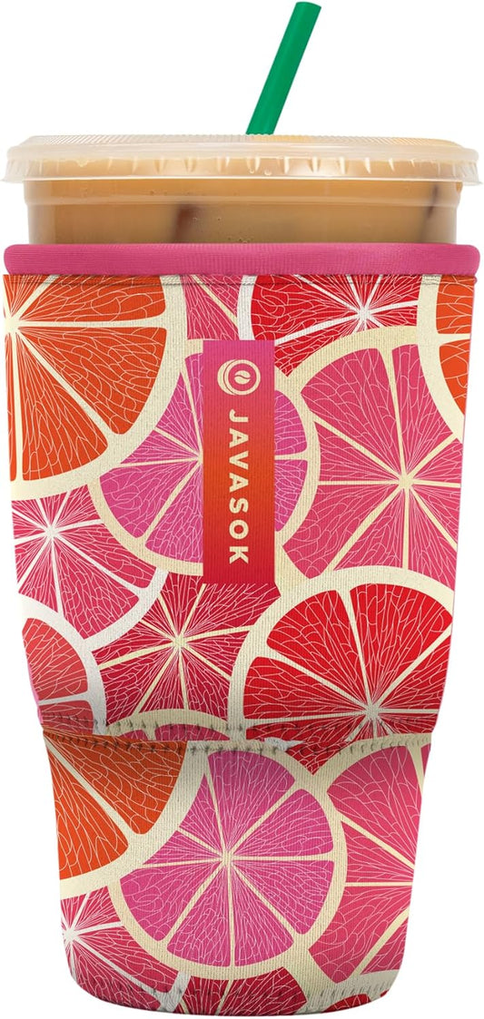 Sok It JavaSok Iced Coffee & Cold Soda Insulated Neoprene Cup Sleeve (Sunshine Slices, Large: 30-32oz)