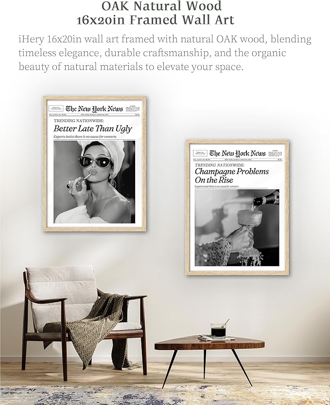 iHery Better Late Than Ugly Natural OAK Wood Audrey Hepburn Newspaper Trendy - Image 6