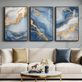 Large Framed Abstract Wall Art for Living Room, Modern Luxury 3 Piece Blue Gold by Cuspin