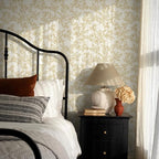 Ismoon Floral Wallpaper Peel and Stick Vintage Flower Beige and Gold Contact - Image 4