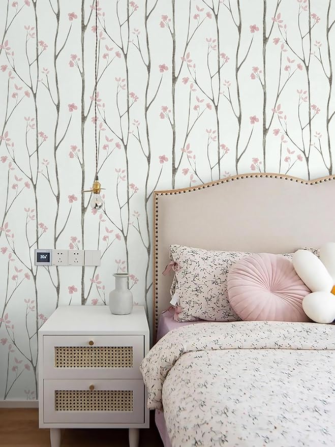 Timeet 197"x16" Floral Wallpaper Peel and Stick Wallpaper White and Pink - Image 6