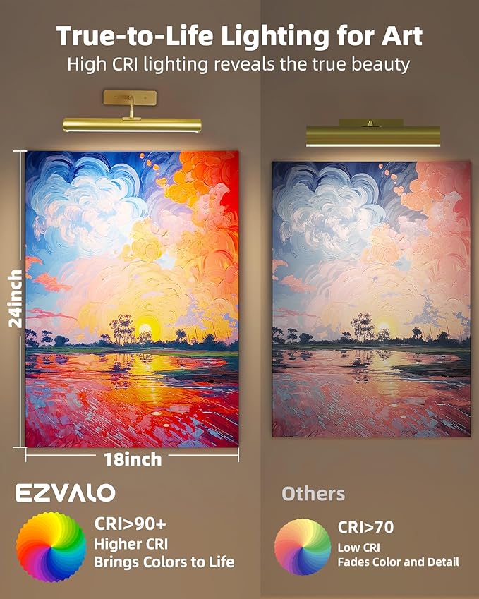 EZVALO 13in Picture Light for Wall, 4000mAh Rechargeable Art Light - Image 7