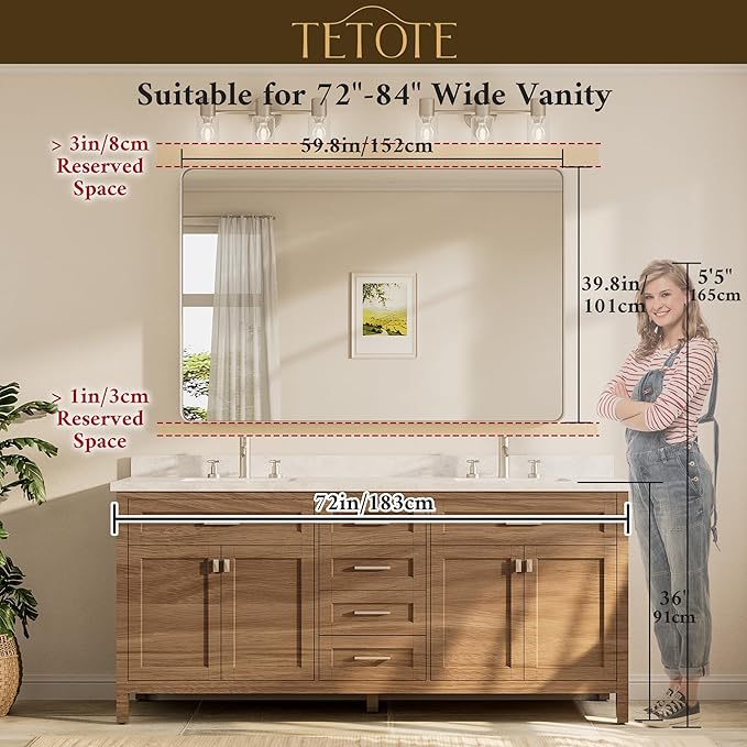 TETOTE 60 x 40 Inch Brushed Nickel Mirror - Image 8
