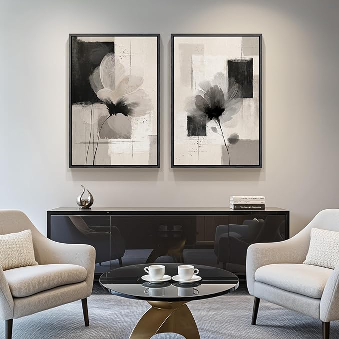 Large Framed Neutral Abstract Floral Wall Art, Minimalist Pictures - Image 8