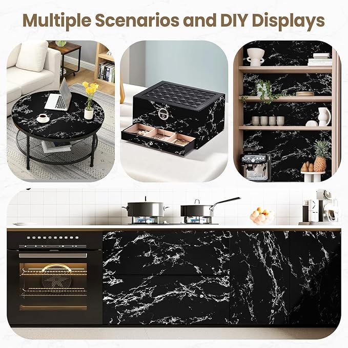 practicalWs Glossy Marble Wall Paper Granite Black/Grey Kitchen Countertop - Image 5