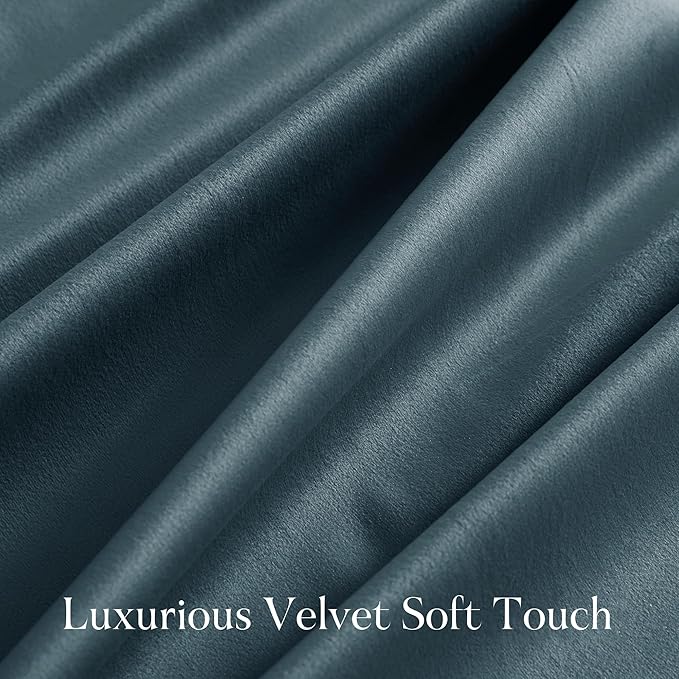 NICETOWN Slate Blue Blackout Velvet 108 inches Long Curtains - Image 5