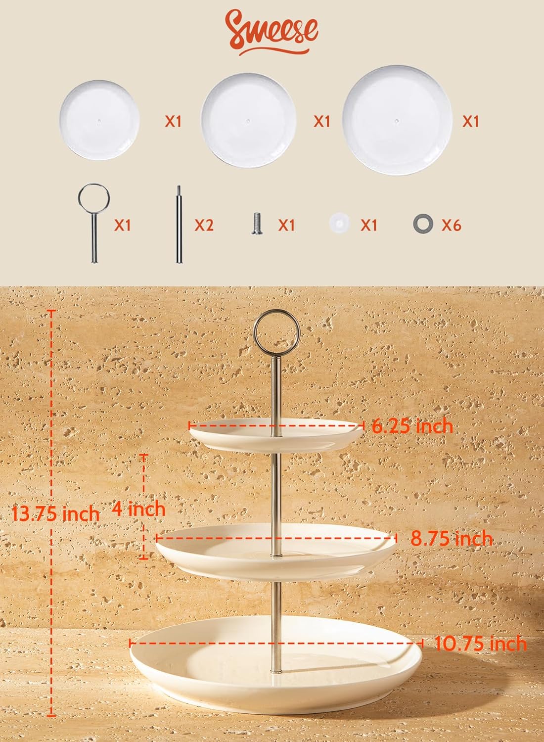 Sweese 3 Tier Cupcake Stand- White Porcelain Cake Stand- Dessert Stand, Tiered Serving Trays for Parties