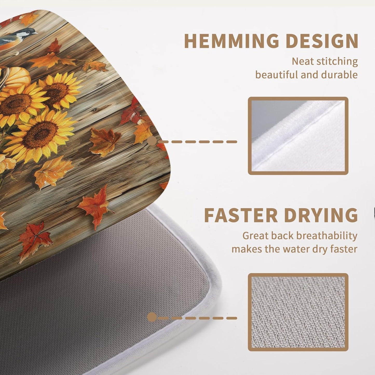 Fall Pumpkin Dish Drying Mat Autumn Maple Leaves Thanksgiving Large Kitchen Mats Dish Drying Pad Absorbent Dish Dryer Mat for Kitchen Countertops Microfiber Drainer Pad Dish Drying Mats (18x24 in)