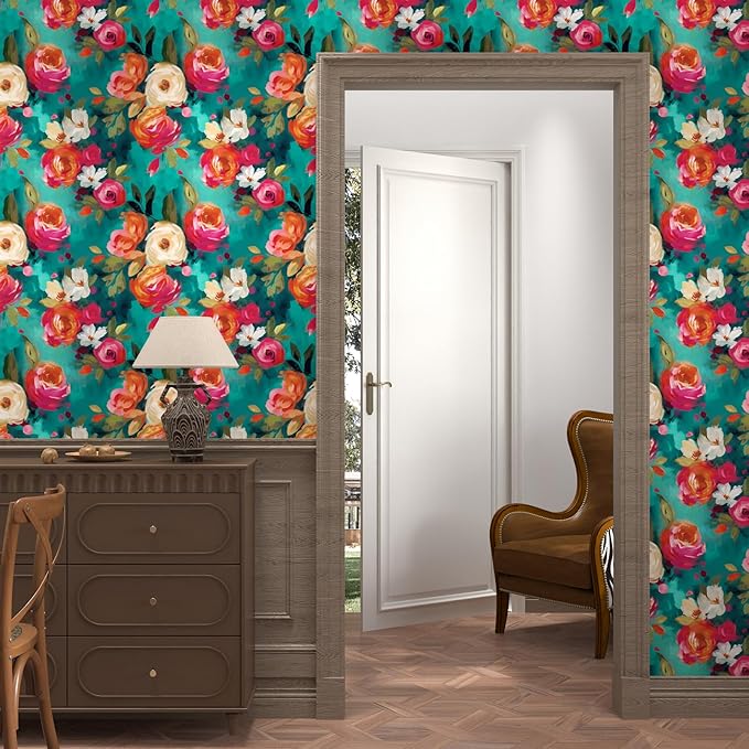 BOKEBEVE Watercolour Floral Peel and Stick Wallpaper Boho Vibrant Contact Paper - Image 5