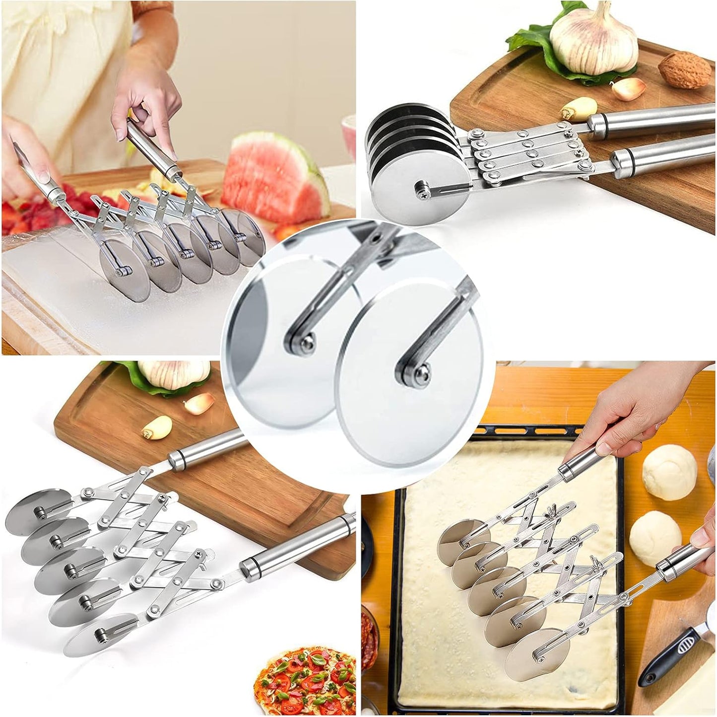 5 Wheel Pastry Cutter Stainless Pizza Slicer Multi-Round Dough Cutter Roller Cookie Pastry Knife Divider with Handle