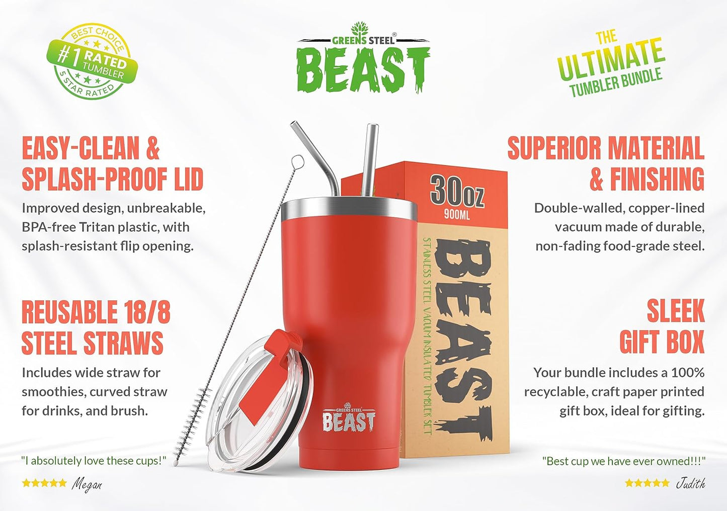 Beast 30 oz Tumbler Stainless Steel Vacuum Insulated Coffee Ice Cup Double Wall Travel Flask (Ladybug Red)