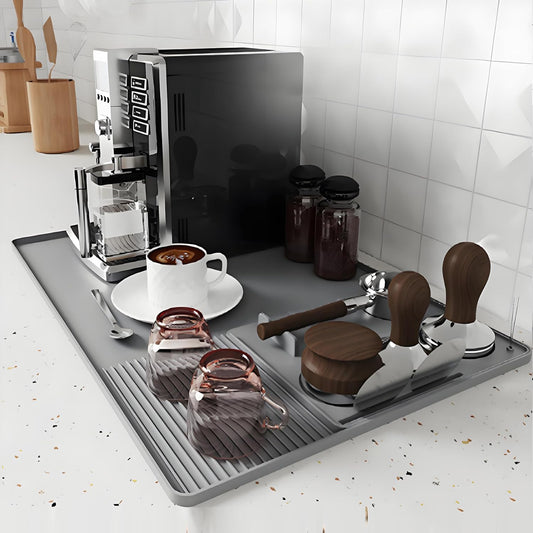 Silicone Coffee Mat With Espresso Tamping Mat for Ninja Luxe Cafe Espresso Machine Accessories, 23.5''x15.7'' Anti-Slip Heat-Resistant Coffee Bar Mat for Countertop -Gray