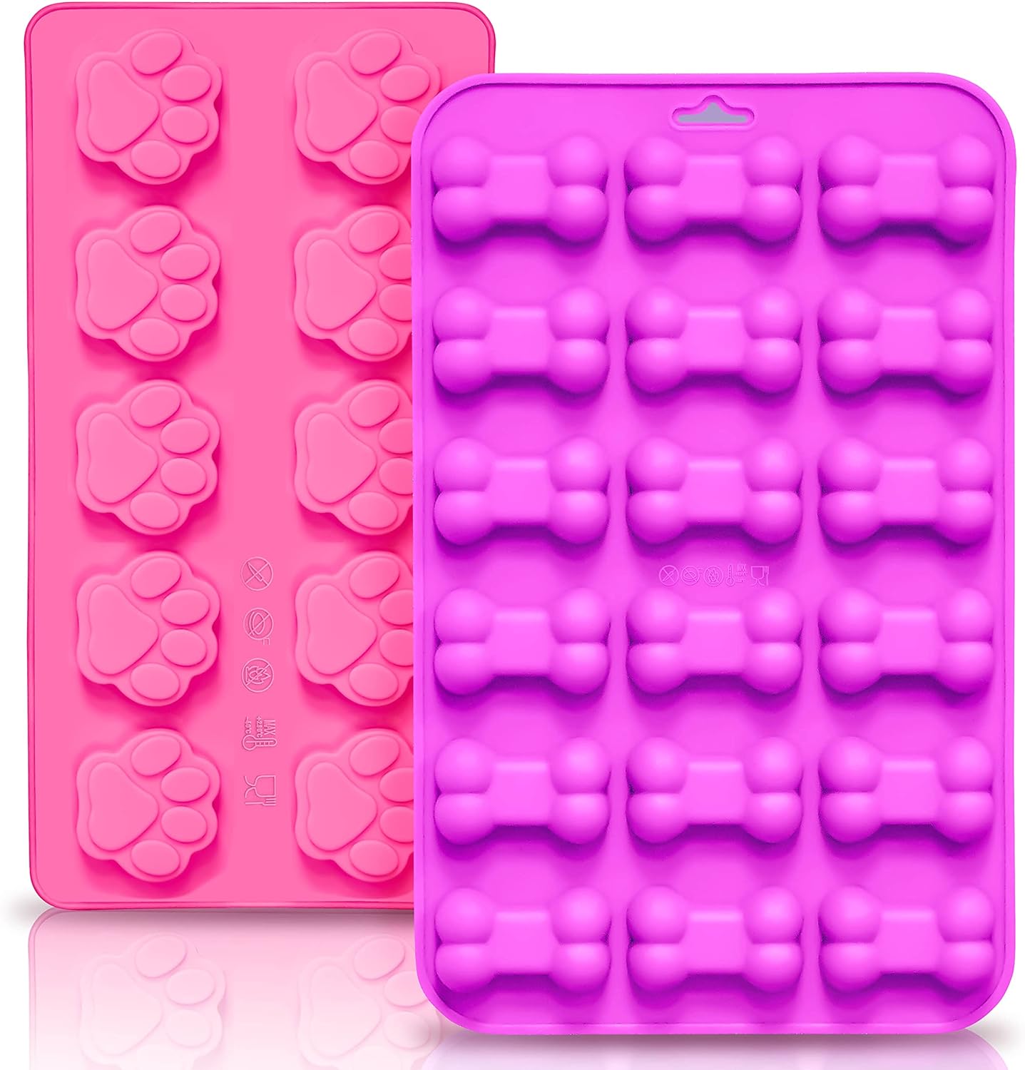 Anaeat Reusable Silicone Molds with Puppy Dog Paw and Bone Shaped, Flexible & Non-Stick Ice Cube Tray, Candy and Chocolate Making Mold for Homemade Baking Dog Treats, Jelly, Biscuit & Cupcake (2 Pack)