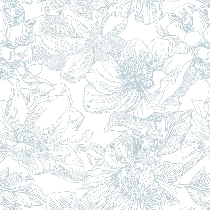 Ismoon Large Floral Peel and Stick Wallpaper Boho White and Blue Contact Paper by Ismoon