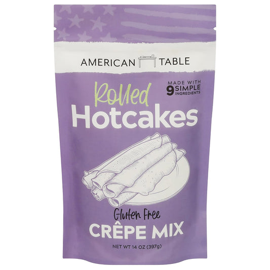Gluten Free Rolled Hotcakes Crepe Mix by American Table, Made with American-Grown Ingredients & Pure Vanilla, French-Style, Non-GMO, Low Sugar, No Preservatives, Makes 24 Crepes (14 oz, Pack of 1)