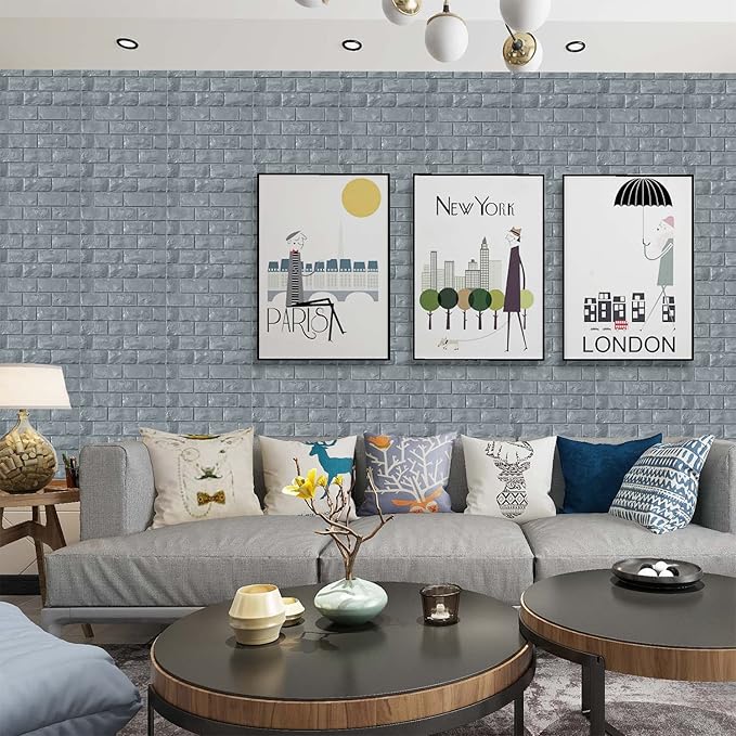 3D Wall Panels Peel and Stick 11PCS Gray Foam Brick Wallpaper - Image 2