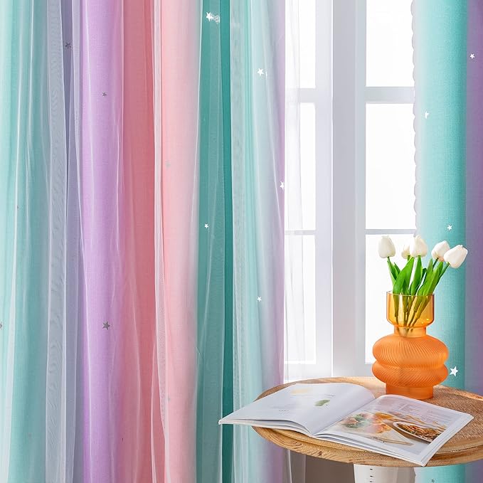 XiDi Curtains for Girls Bedroom Kids Room Unicorn Princess Theme Room Darkening - Image 6